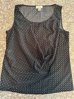LOFT Black Sleeveless Top with Blue Micro Dot Print
